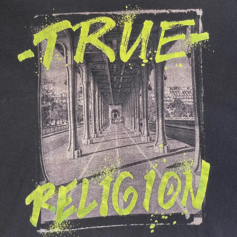 True Religion Mens Black Graphic T Shirt World Tour 100% Cotton Size M‎